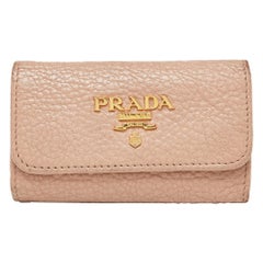 Used Prada Beige Leather 6 Rings Key Holder Case