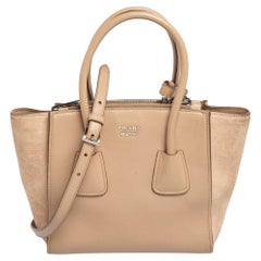 Prada Beige Leather And Suede Twin Pocket Double Handle Tote