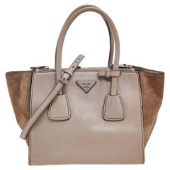 Prada Beige Leather and Suede Twin Pocket Tote
