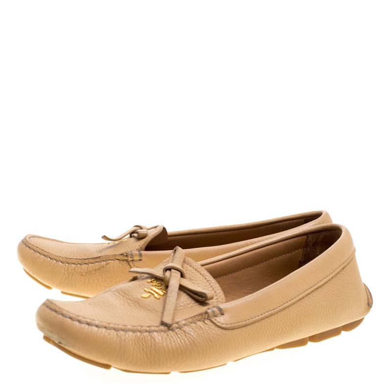 Prada Beige Leather Bow Loafers Size 36 1