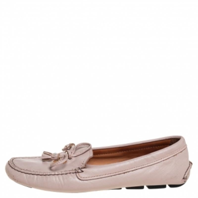Prada Beige Leather Bow Slip On Loafers Size 38 For Sale 2