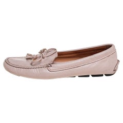 Prada Beige Leather Bow Slip On Loafers Size 38