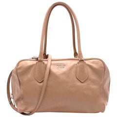 Prada beige leather bowling bag