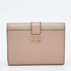 Prada Beige Leather Cahier Trifold Wallet