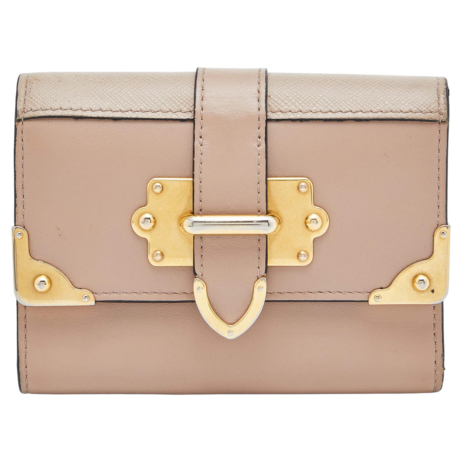 Prada Beige Leather Cahier Trifold Wallet