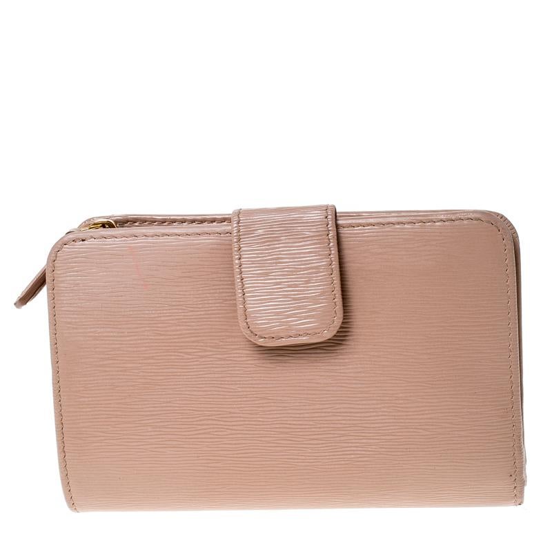 Prada Beige Leather Compact Wallet 2