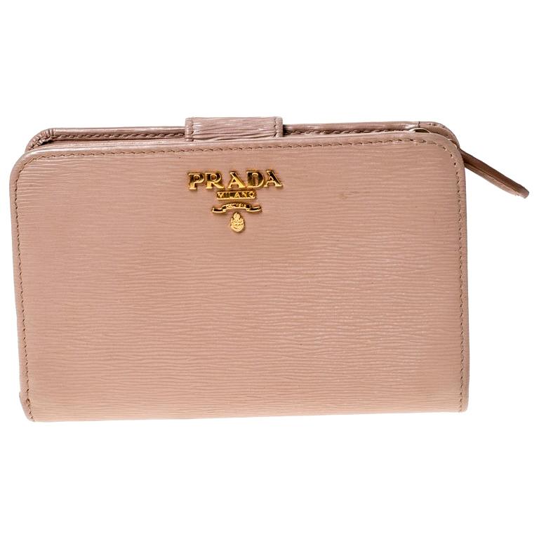Prada Beige Leather Compact Wallet