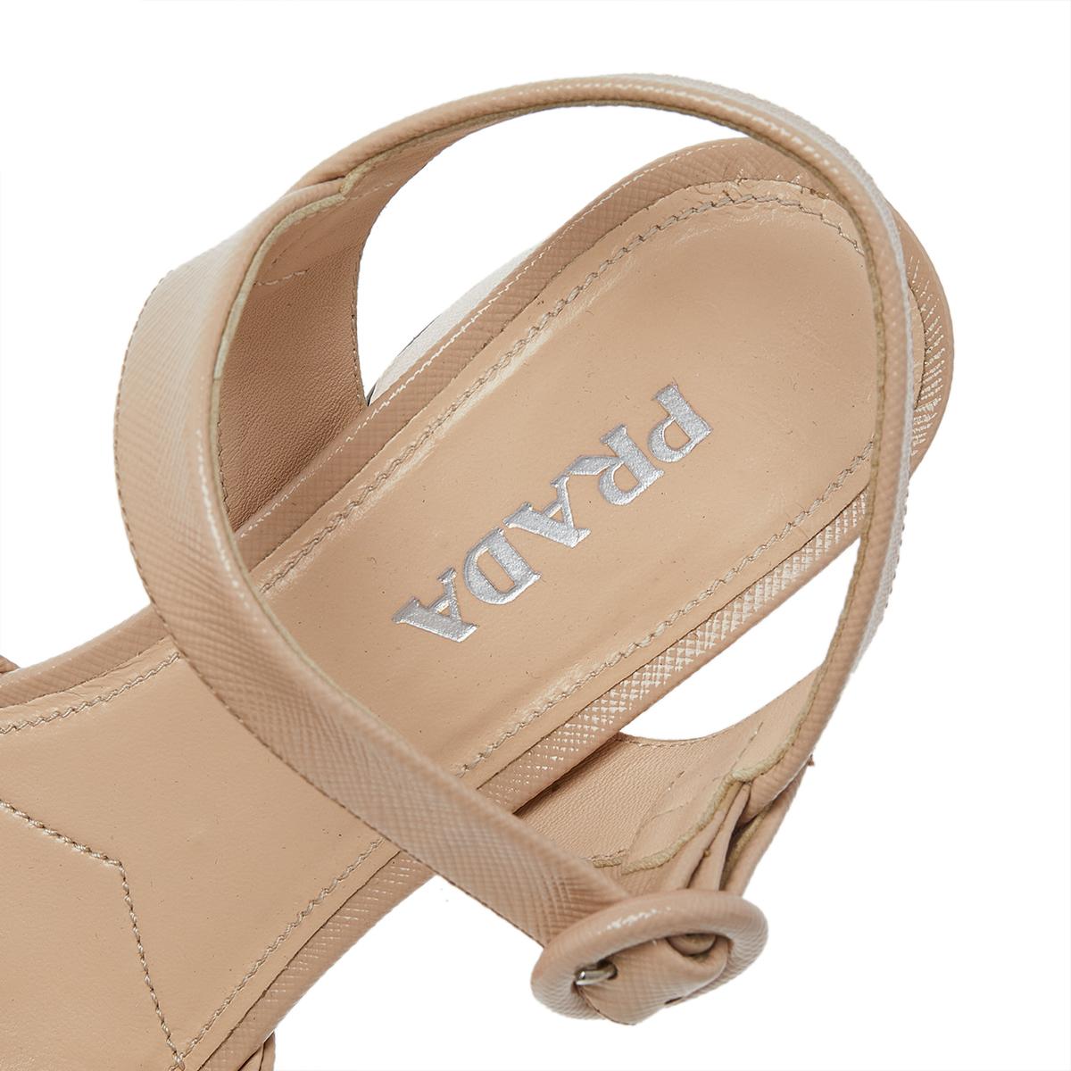 Prada Beige Leather Criss Cross Platform Ankle Strap Sandals Size 37.5 In Good Condition In Dubai, Al Qouz 2