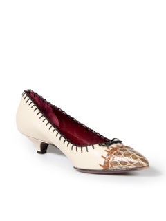 Prada Beige Leather Croc Cap Toe Pumps Size IT 36.5