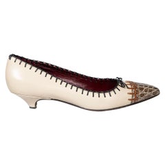 Prada Beige Leather Croc Cap Toe Pumps Size IT 36.5