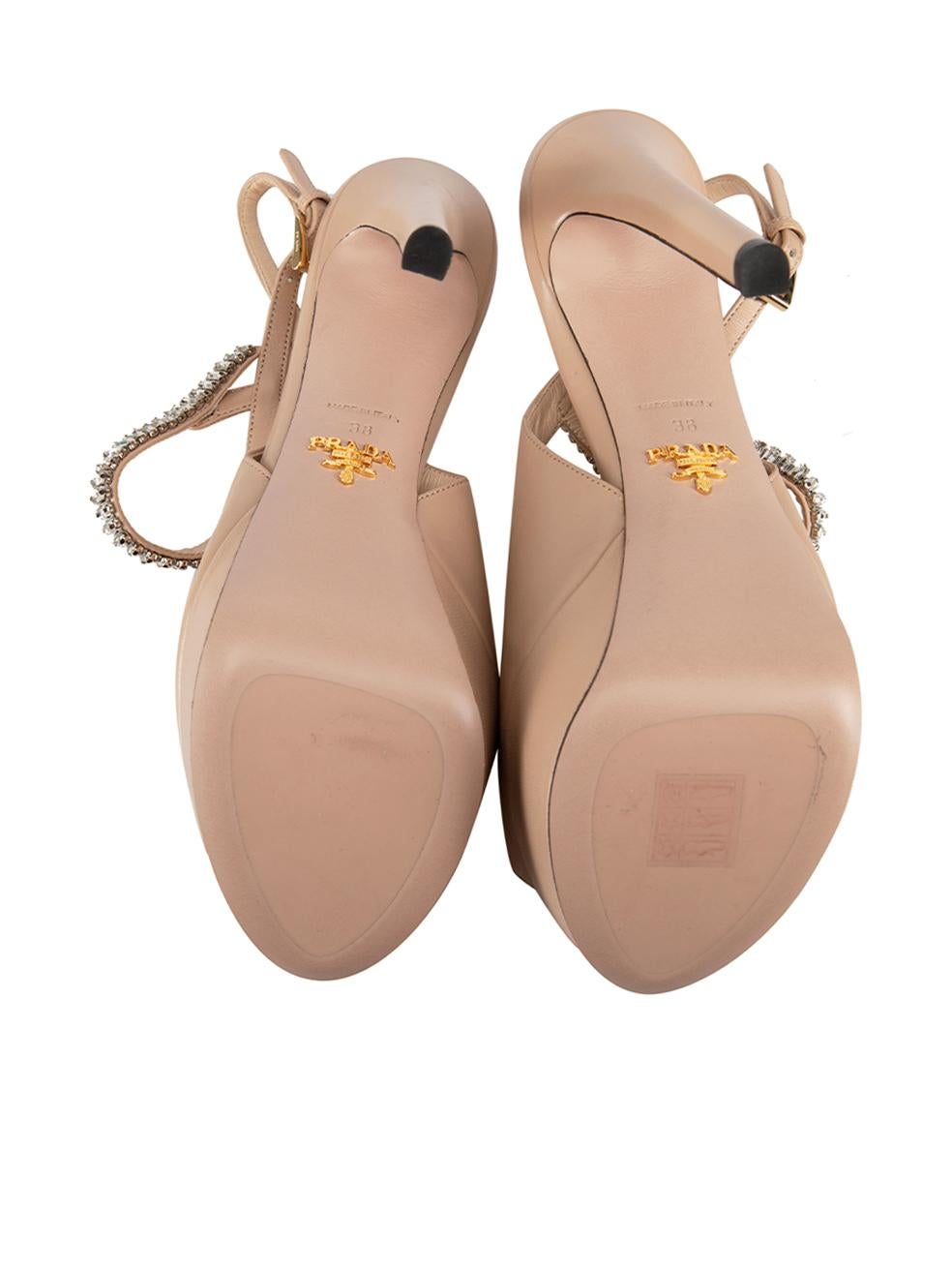 Women's Prada Beige Leather Crystal Strap Platform Sandals Size IT 38