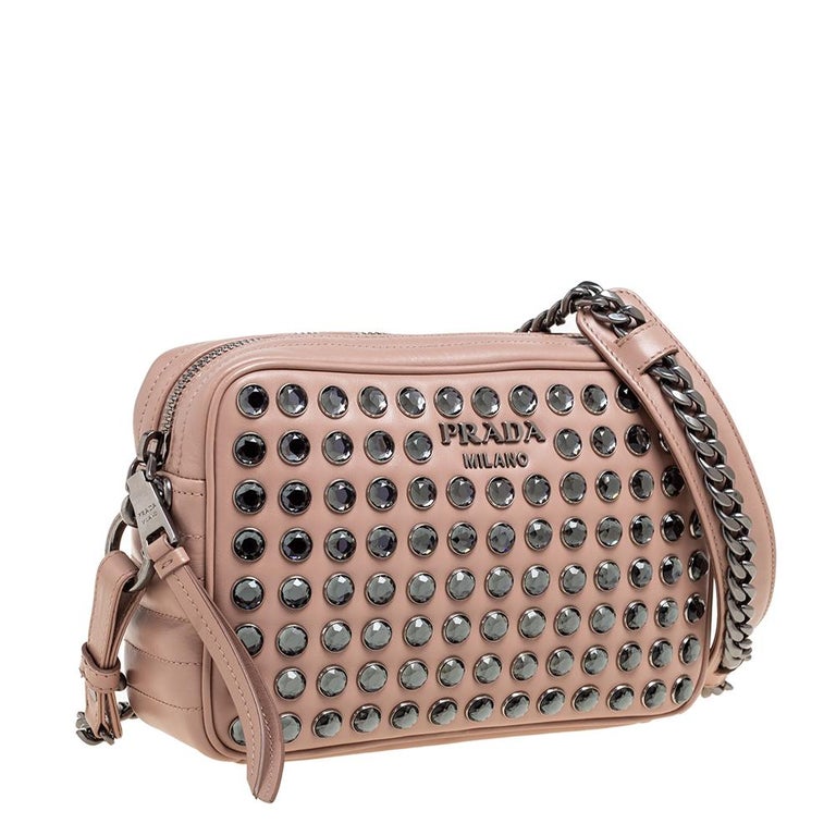 Prada Beige Leather Crystal Studded Camera Bag at 1stDibs