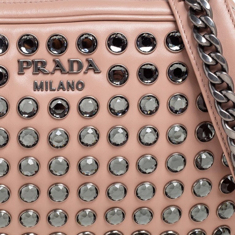 Prada Beige Leather Crystal Studded Camera Bag at 1stDibs