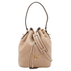 Prada Beige Leather Drawstring Bucket Bag