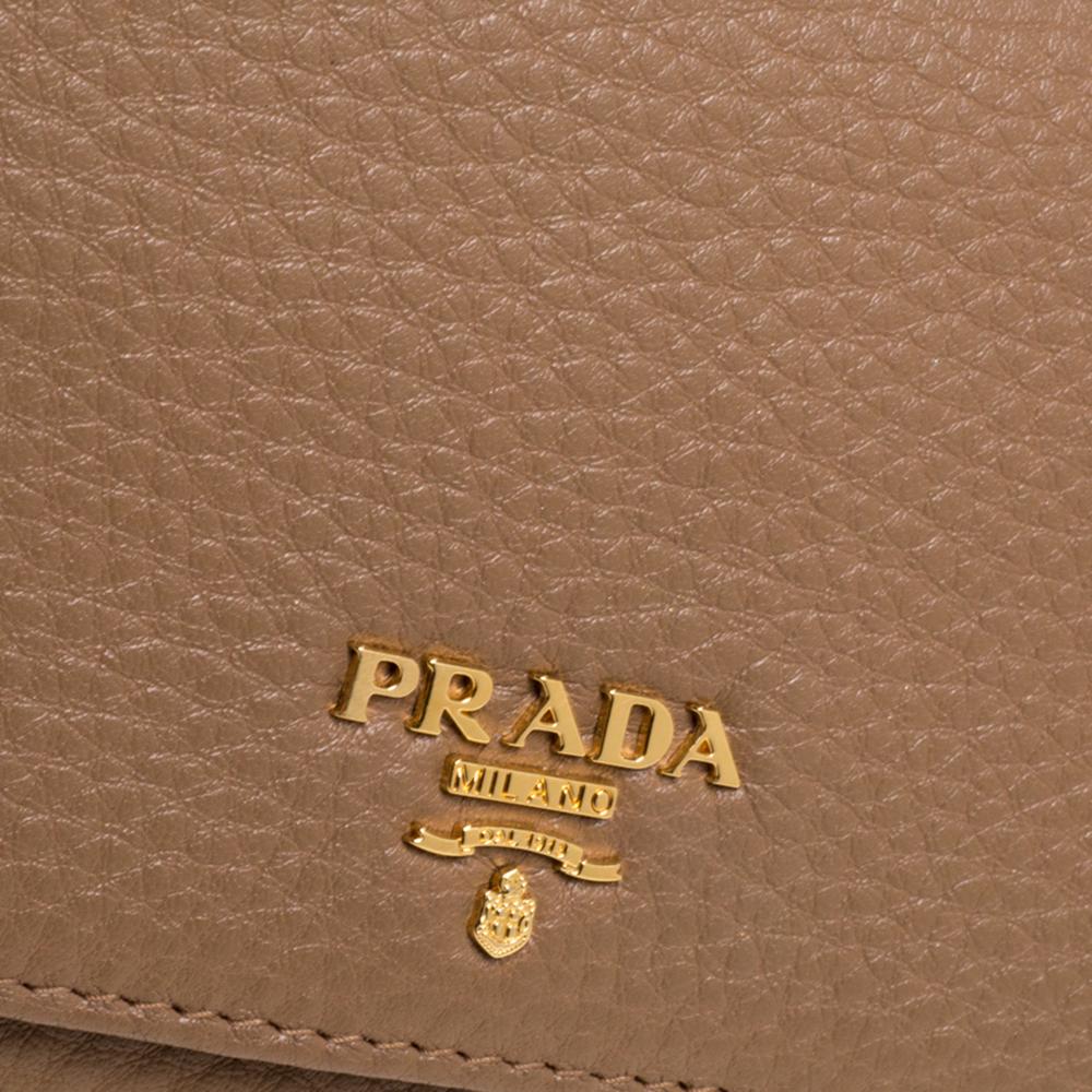 Prada Beige Leather Flap Wallet On Chain 5