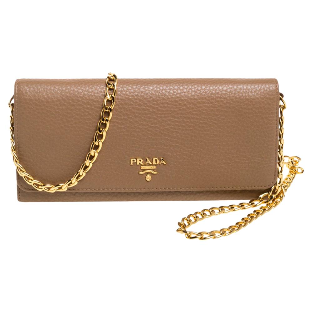 Prada Beige Leather Flap Wallet On Chain at 1stDibs