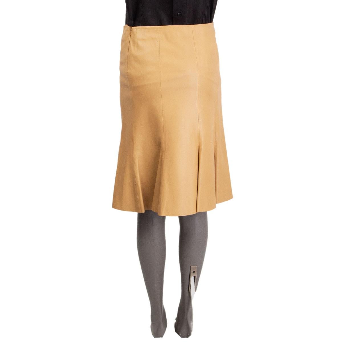 Beige PRADA beige leather Flared Skirt 40 S For Sale