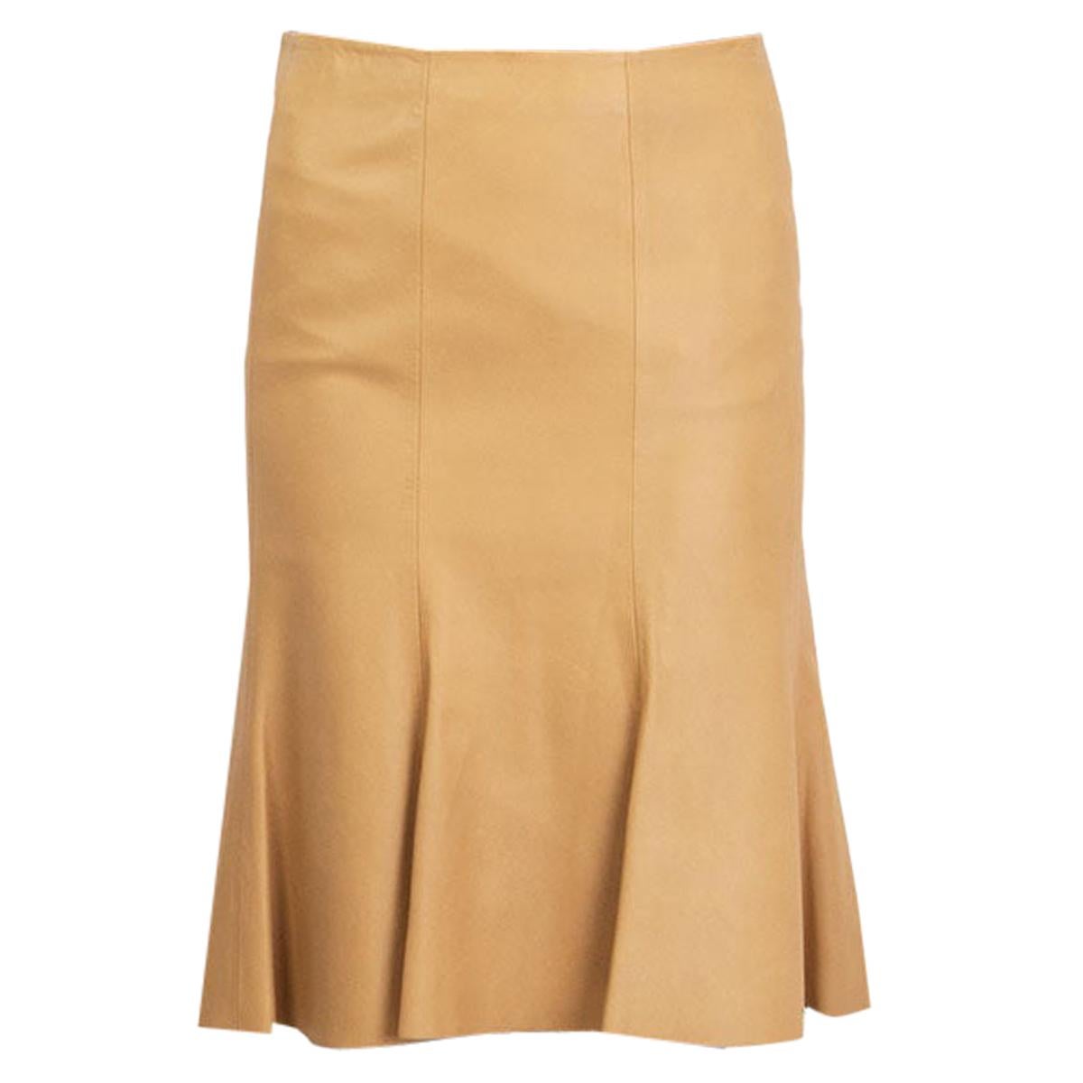 PRADA beige leather Flared Skirt 40 S For Sale
