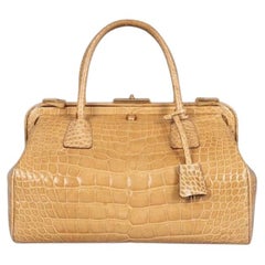 Prada Beige Leather Handbag with Animal Print and Gold Hardware