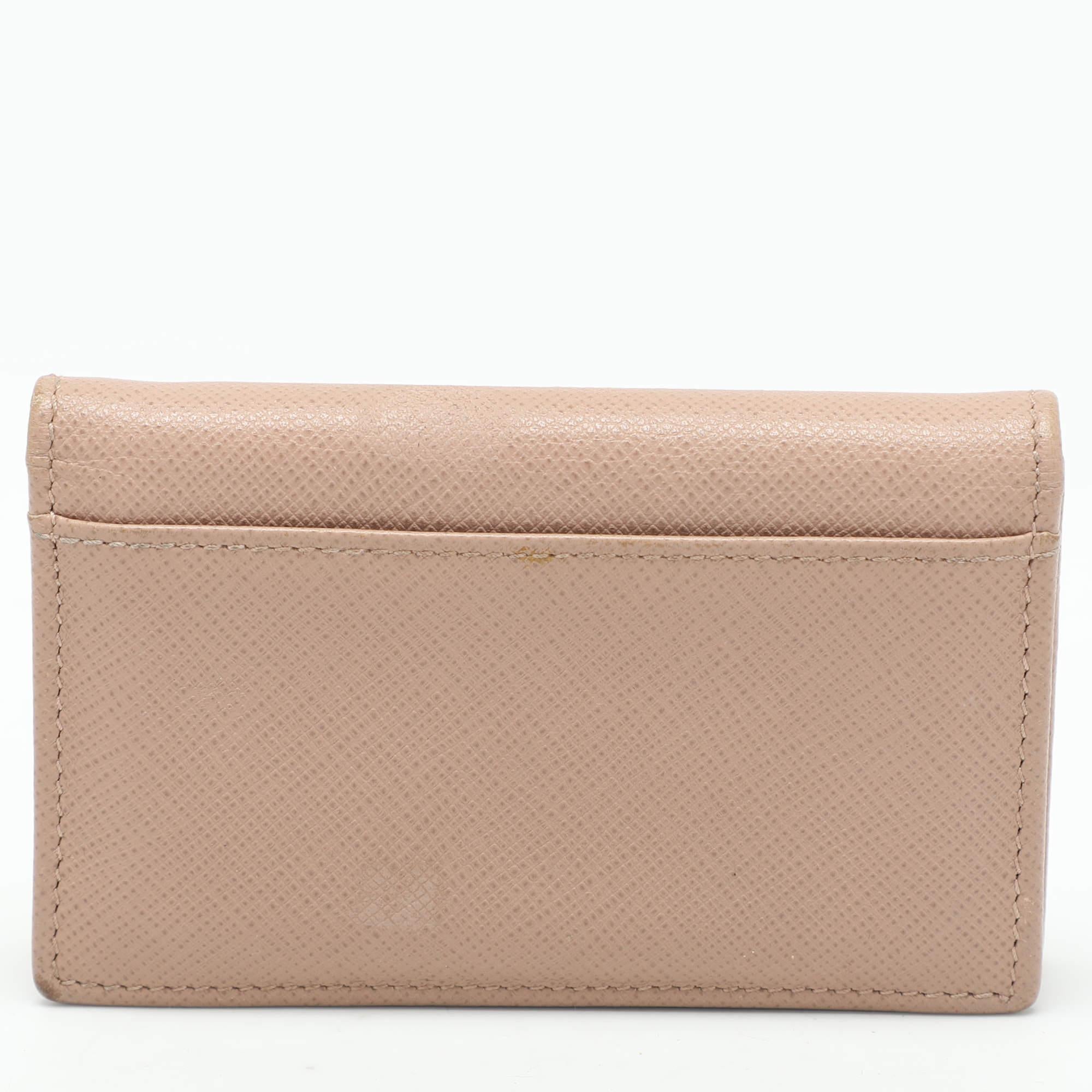 Prada Beige Leather Logo Coin Purse For Sale 1