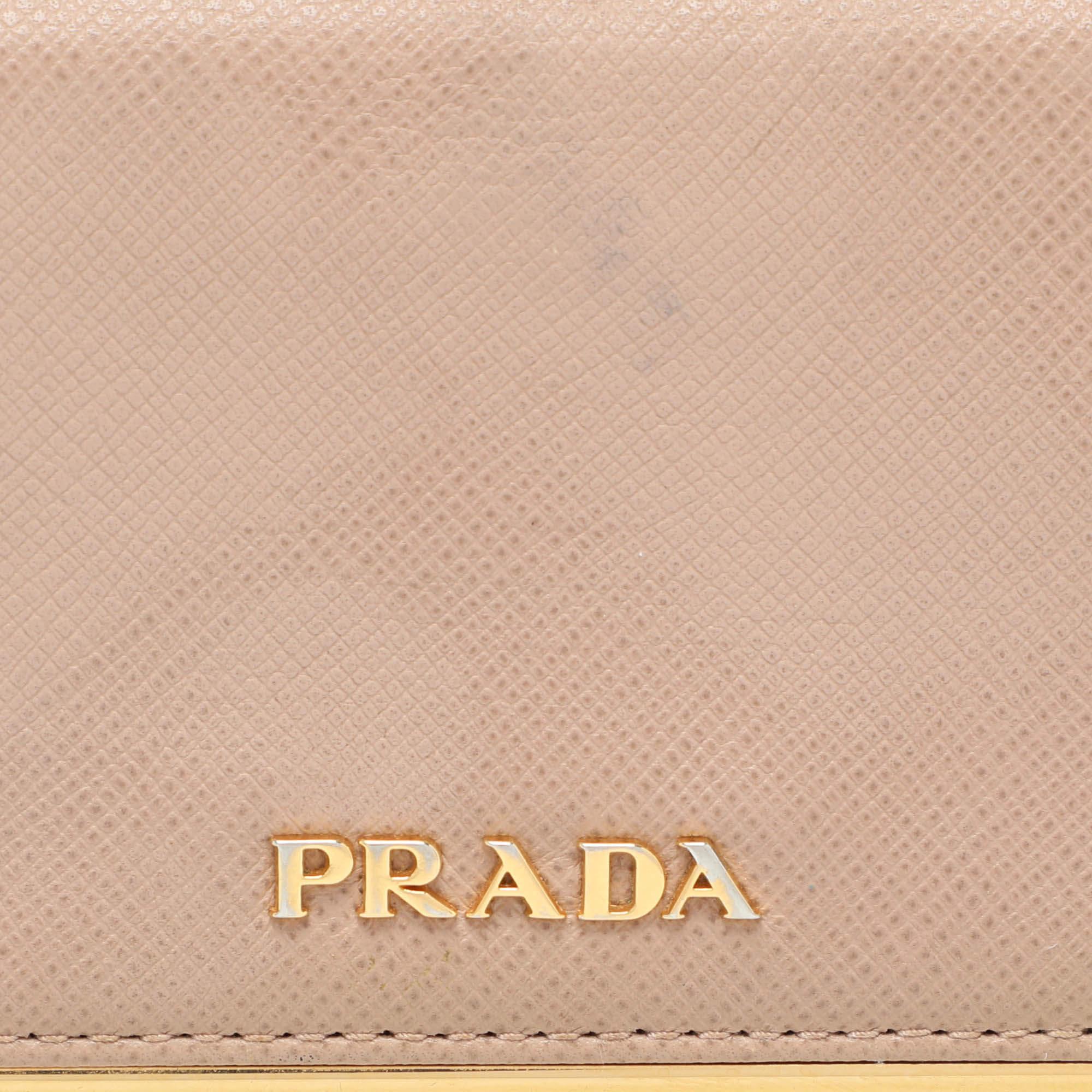Prada Beige Leather Logo Coin Purse For Sale 2