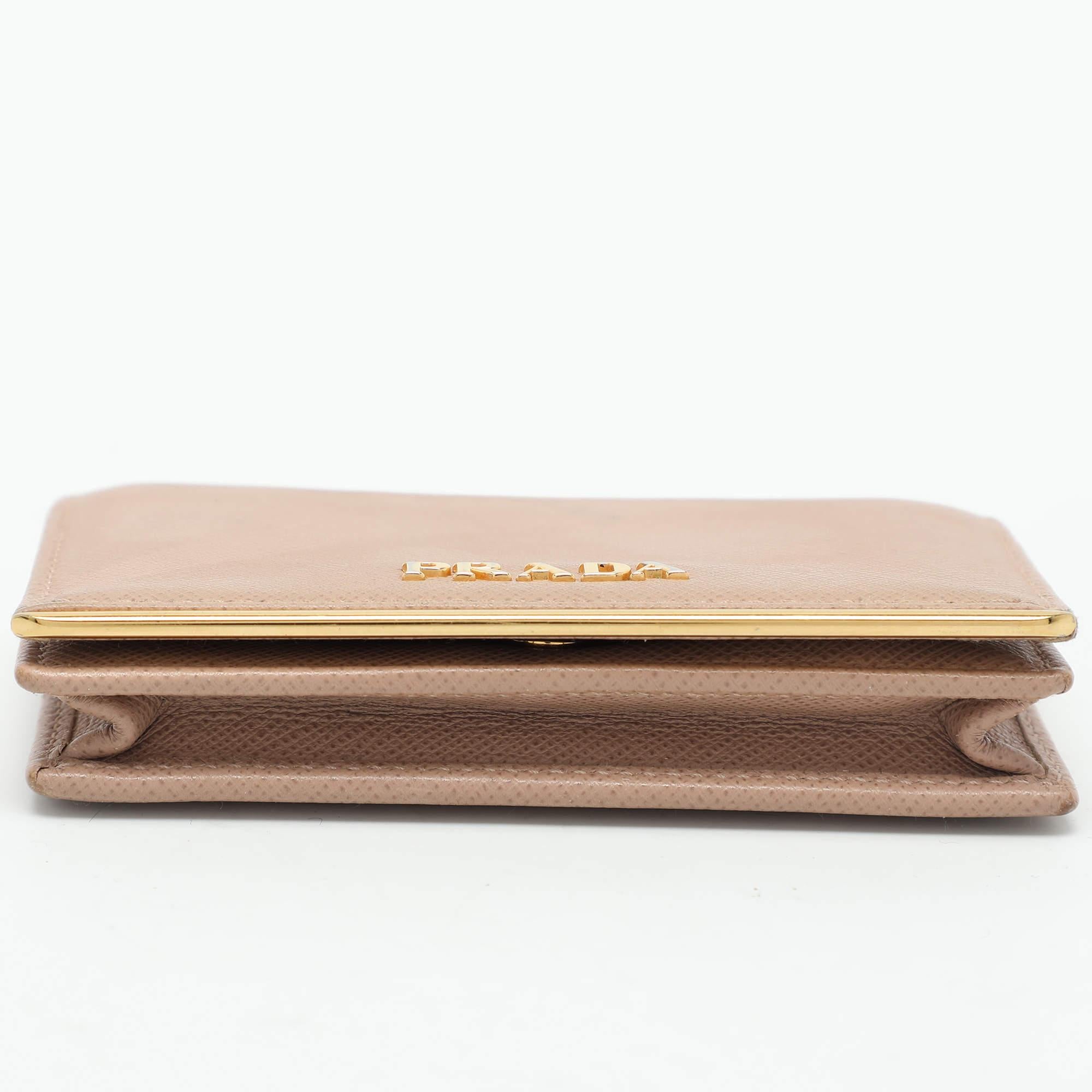Prada Beige Leather Logo Coin Purse For Sale 4