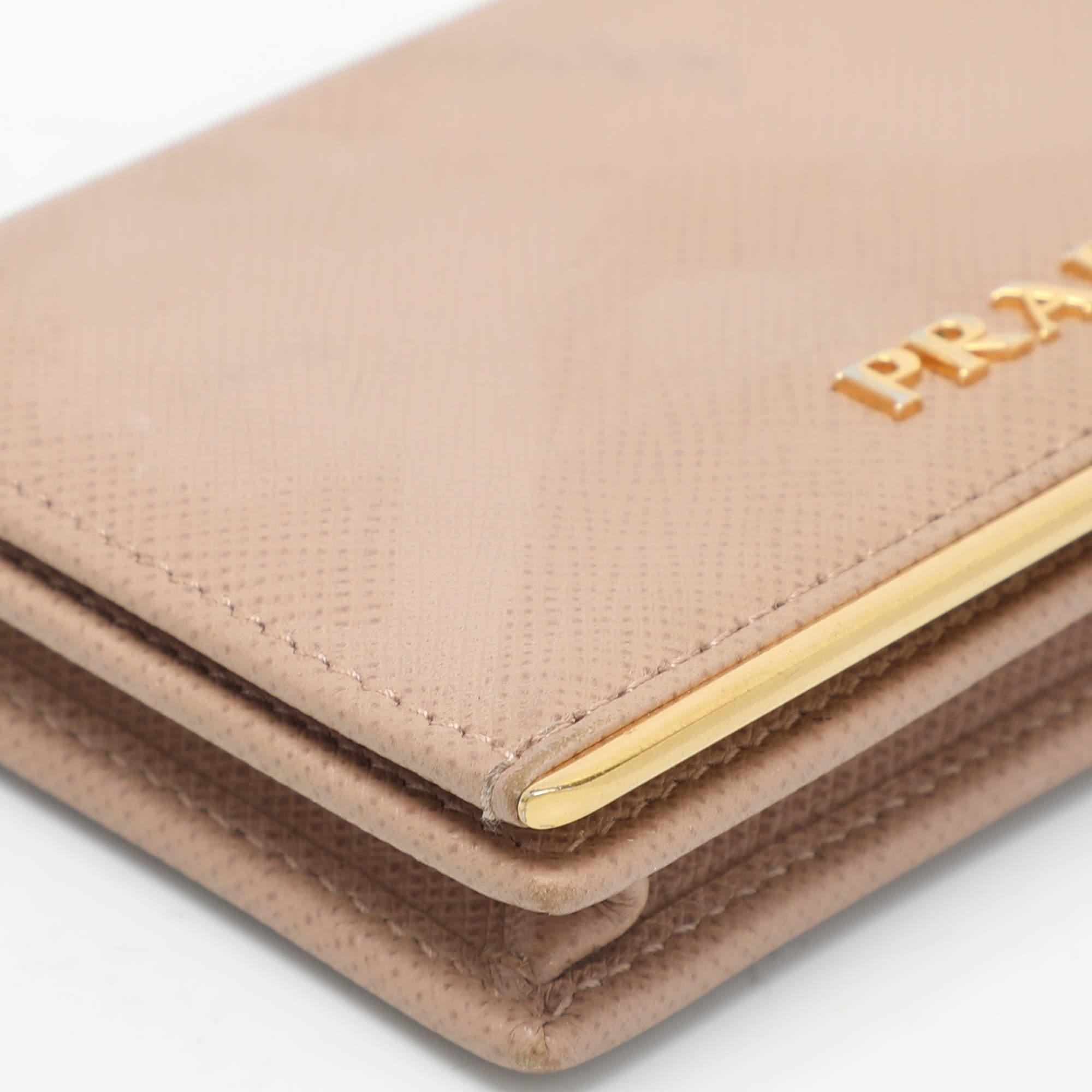 Prada Beige Leather Logo Coin Purse For Sale 5