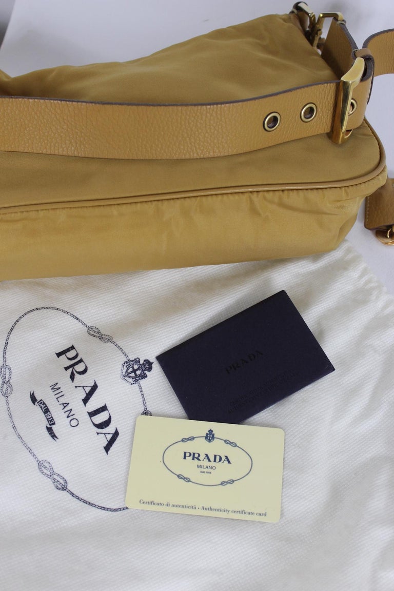 Prada Beige Leather Nylon Hobo Shoulder Bag 2001 at 1stDibs