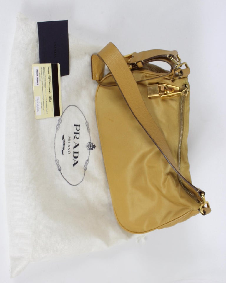 Prada Beige Leather Nylon Hobo Shoulder Bag 2001 at 1stDibs
