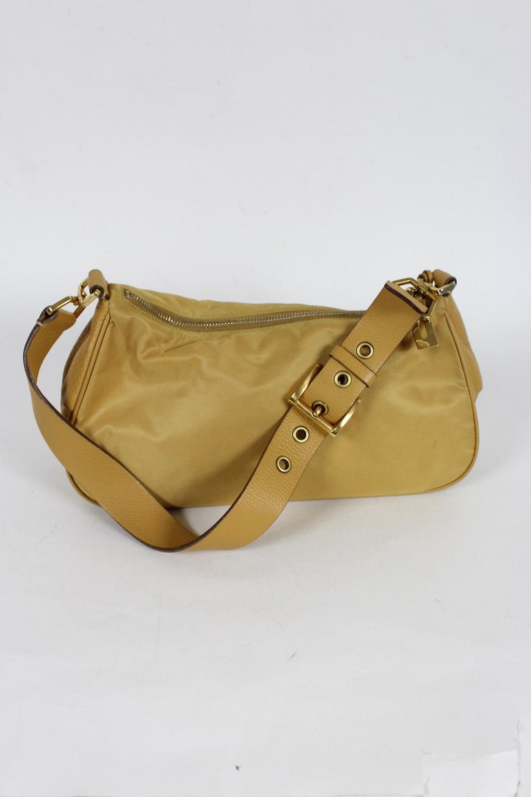 Prada Beige Leather Nylon Hobo Shoulder Bag 2001 at 1stDibs