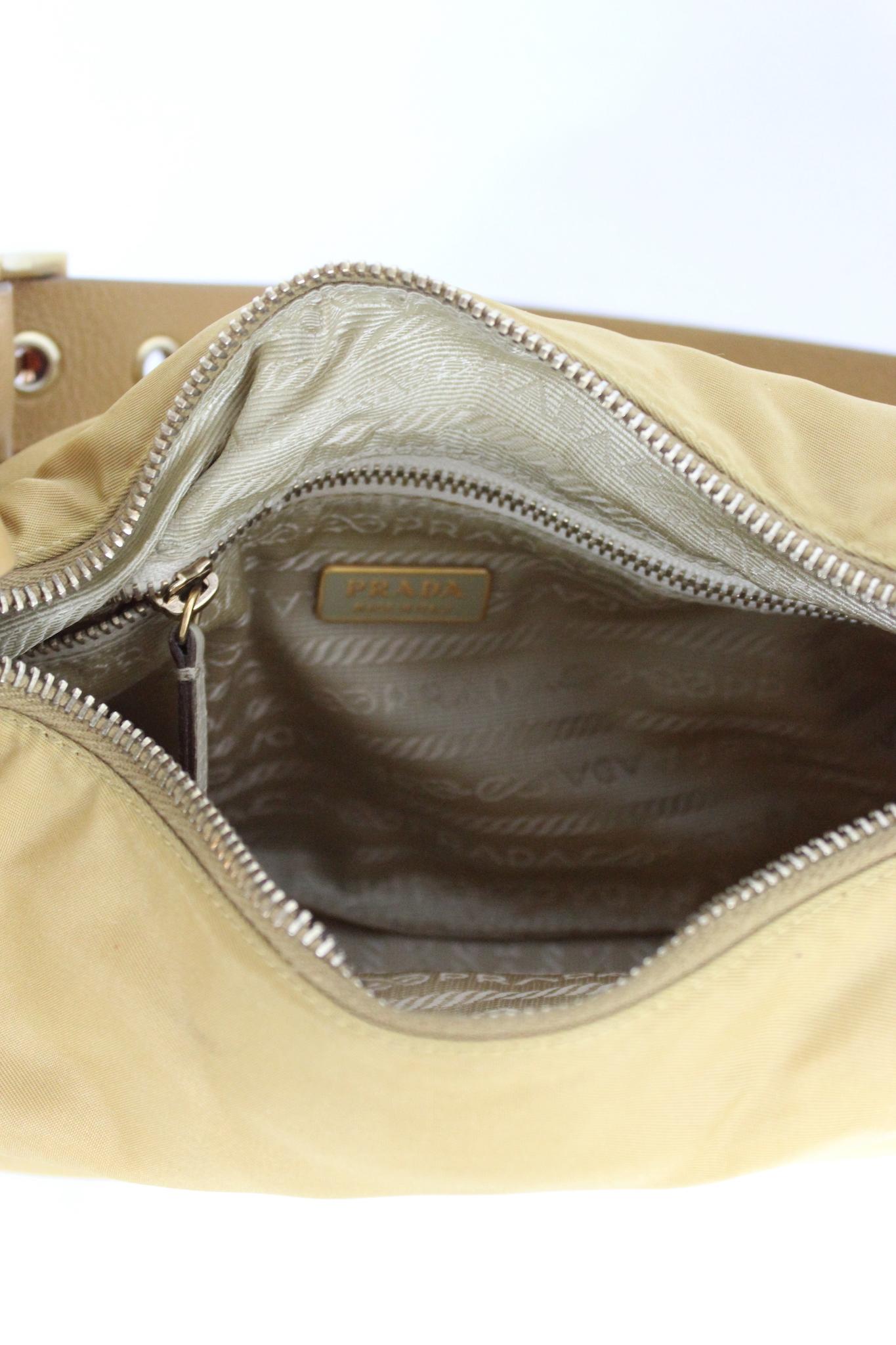 Prada Beige Leather Nylon Hobo Shoulder Bag 2001 3