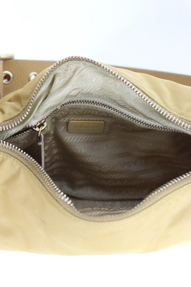 Prada Beige Leather Nylon Hobo Shoulder Bag 2001 at 1stDibs