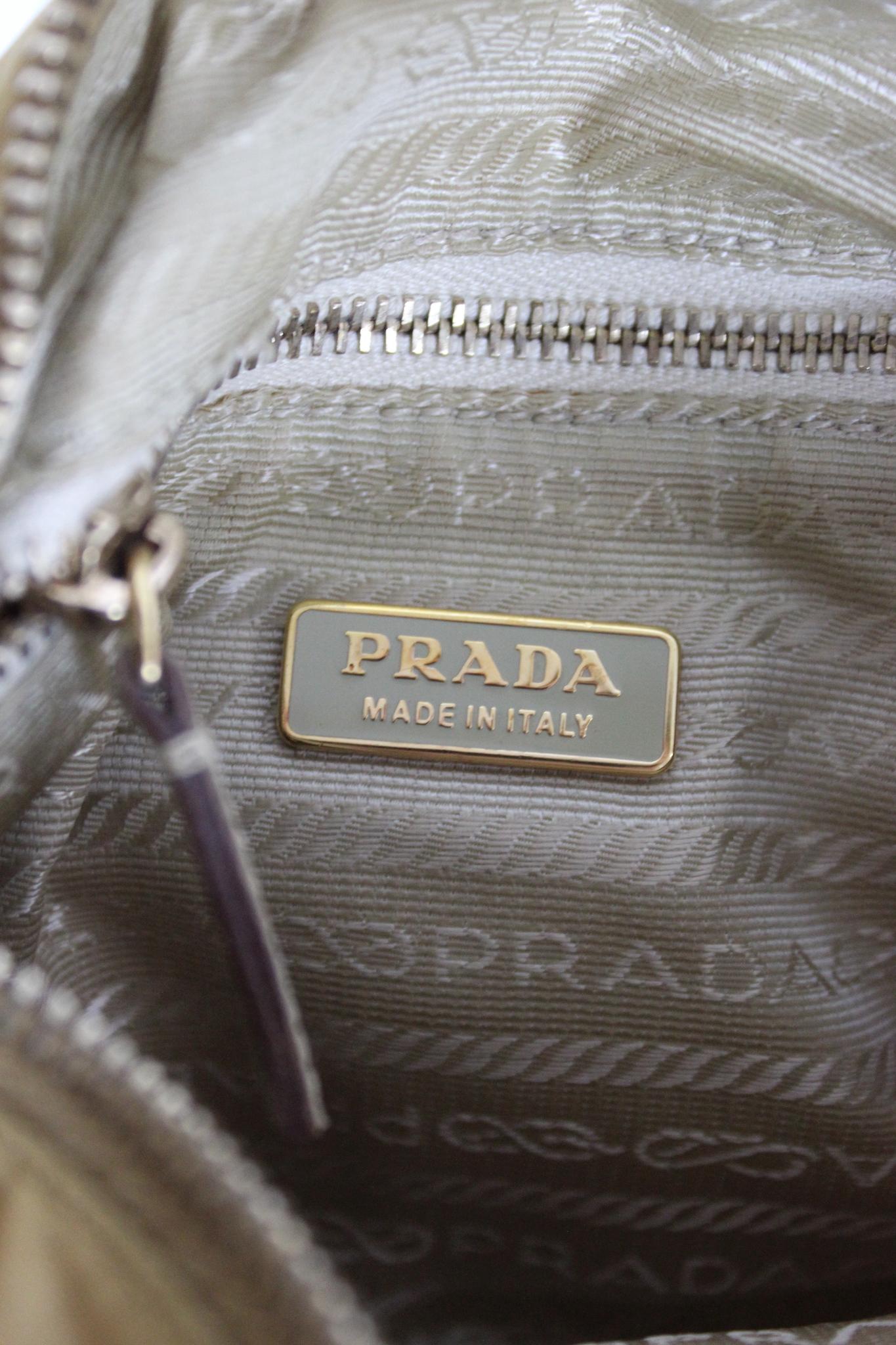 Prada Beige Leather Nylon Hobo Shoulder Bag 2001 4