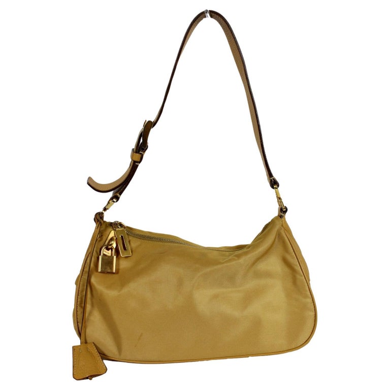 Prada Beige Leather Nylon Hobo Shoulder Bag 2001 at 1stDibs