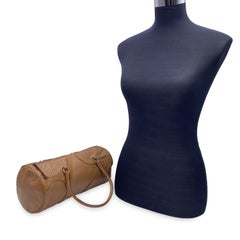 Prada Beige Leather Perforated Bowling Barrel Bag Handbag