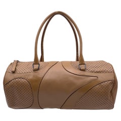 Prada Beige Leder Perforierte Bowling Barrel Tasche Handtasche
