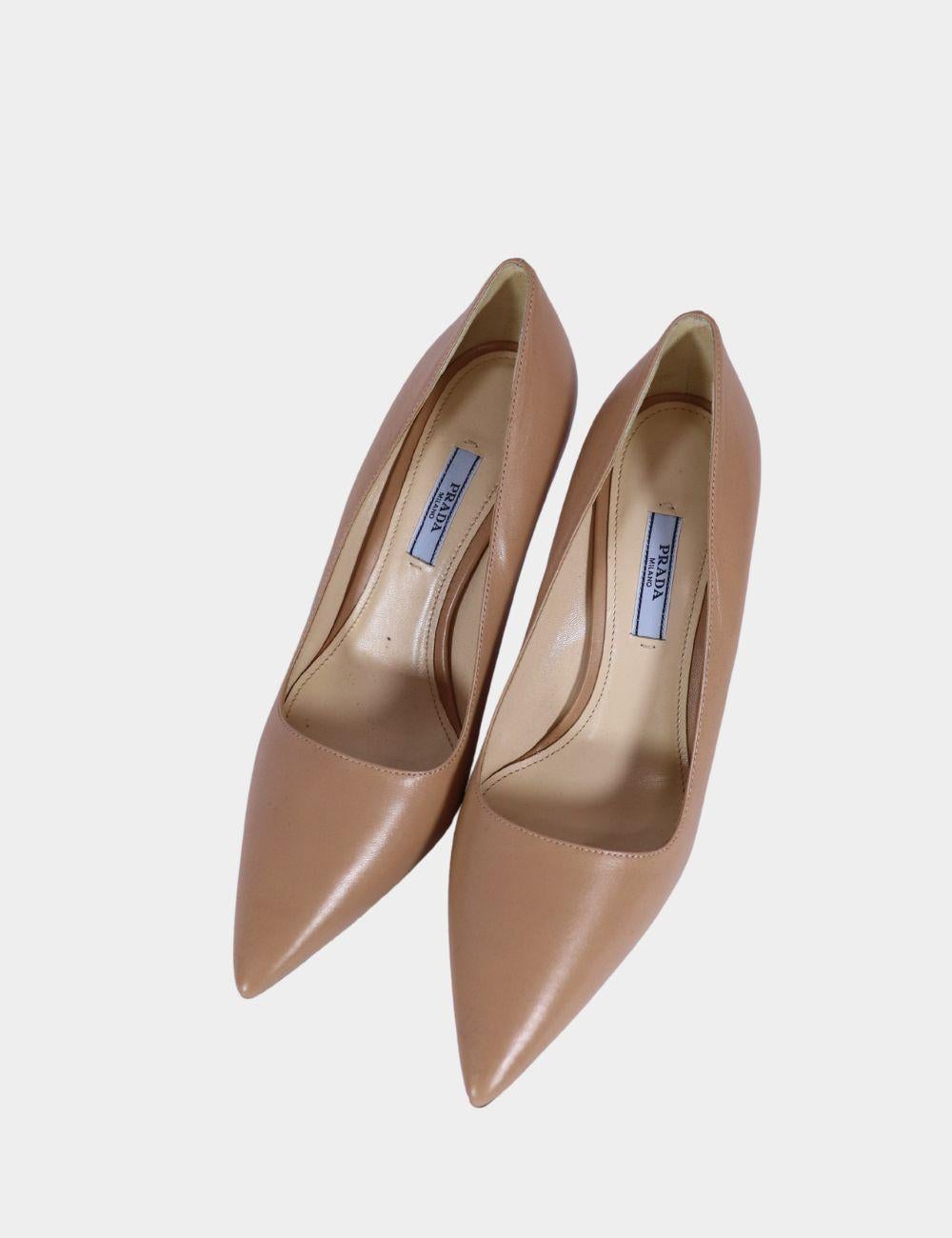 Prada Beige Leather Pumps, features pointed toe, slip on style and leather sole.

Material: Leather
Size: EU 38
Height: 9cm
Overall Condition: New
*Dust bag