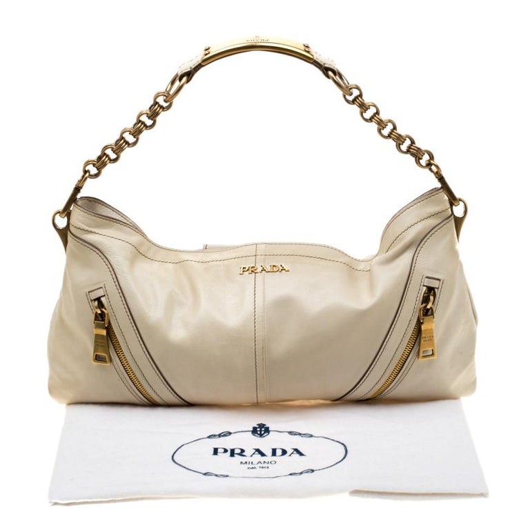 Prada Beige Leather Shoulder Bag For Sale at 1stDibs
