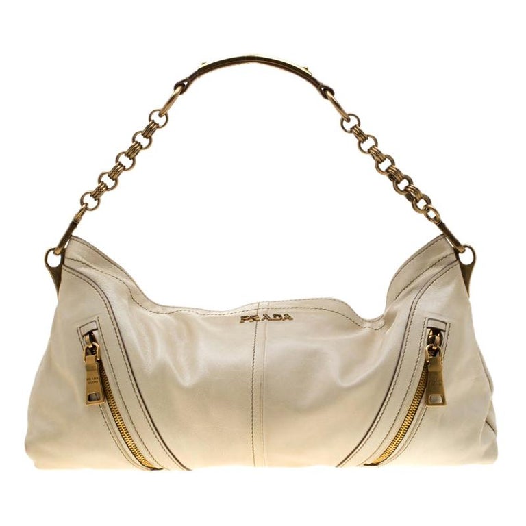 Prada Beige Leather Shoulder Bag For Sale at 1stDibs