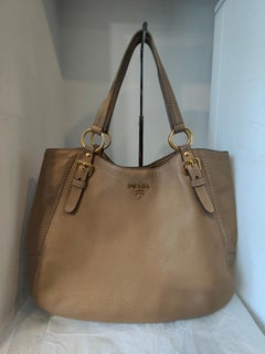 Prada Vintage Beige Leather Shoulder Bag with Gold Hardware, Unisex