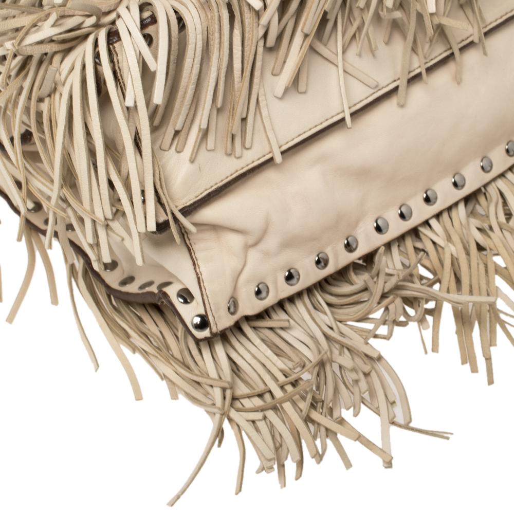 Prada Beige Leather Small Fringe Tote 3