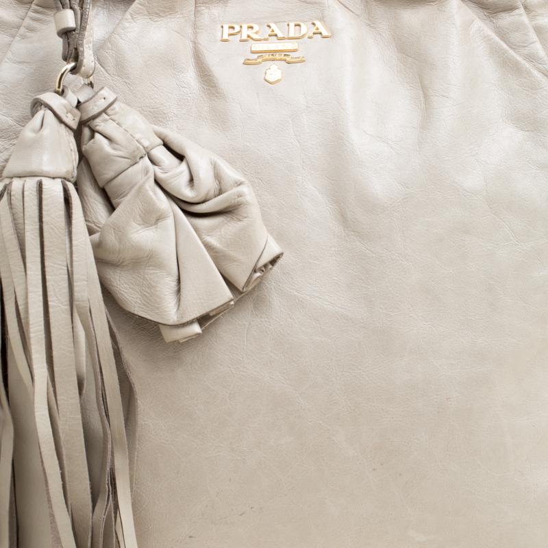 Prada Beige Leather Top Handle Bag 6