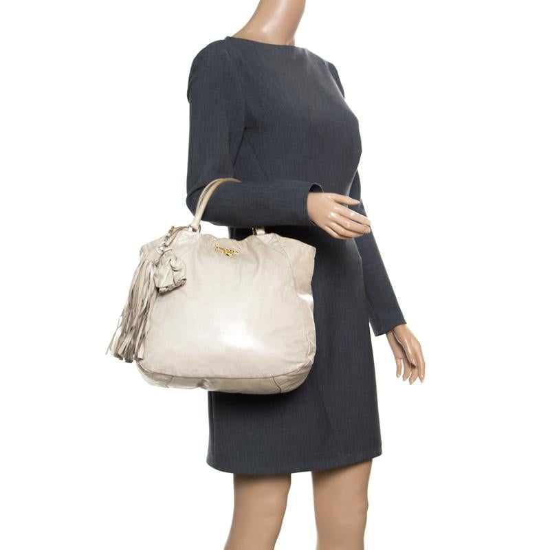 Prada Beige Leather Top Handle Bag In Fair Condition In Dubai, Al Qouz 2