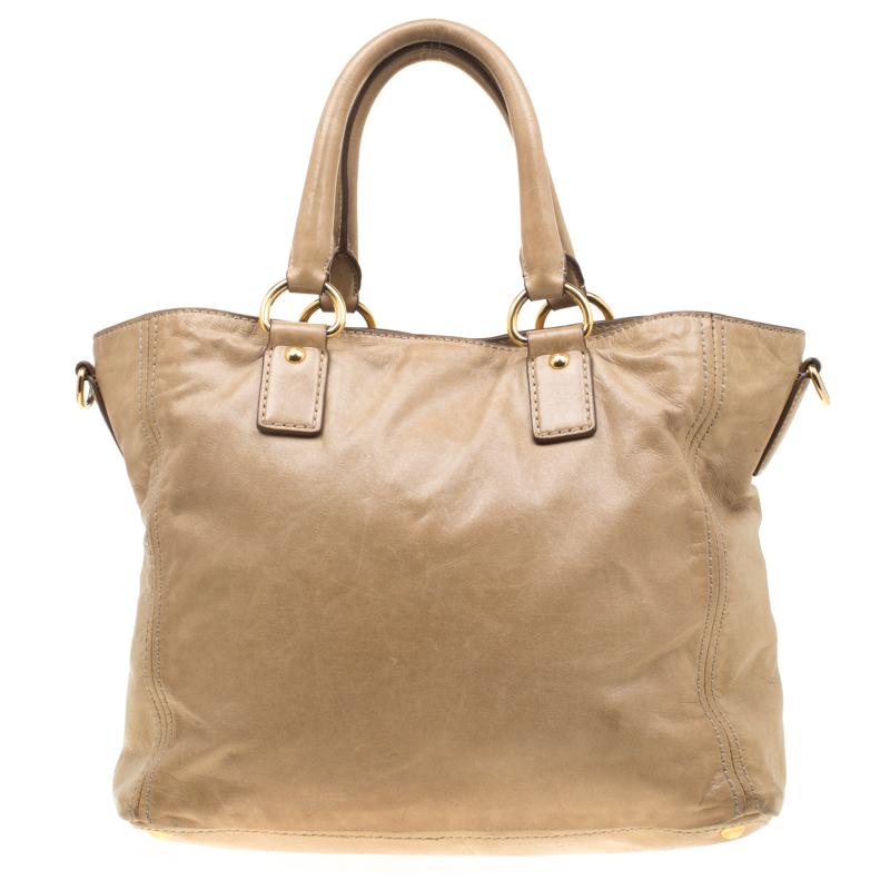 Prada Beige Leather Top Handle Bag 2