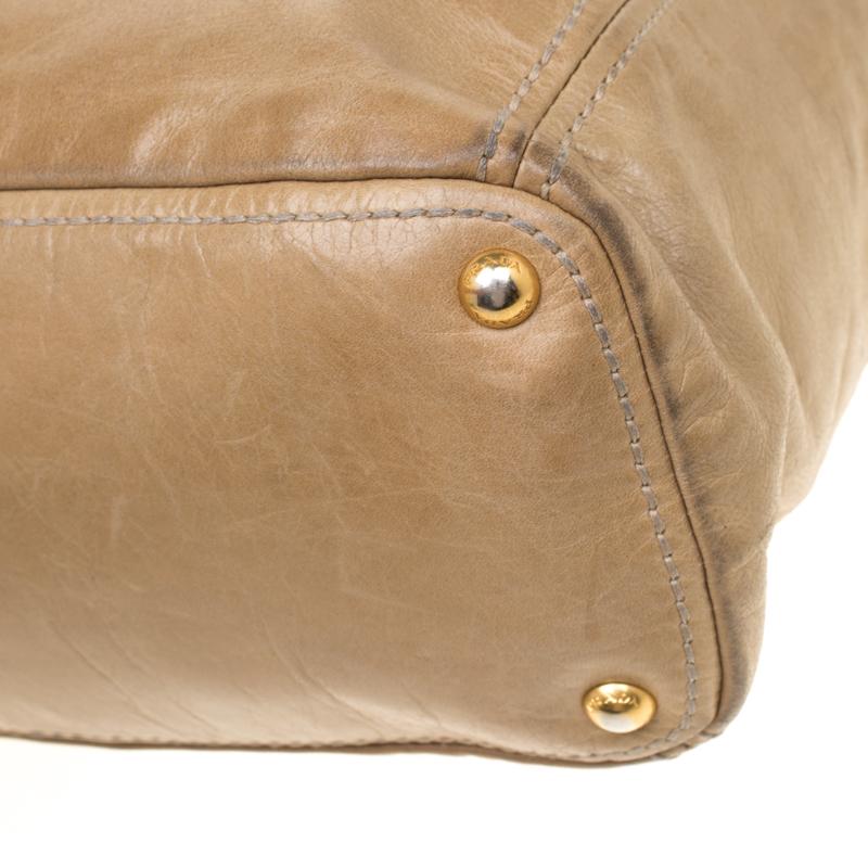 Prada Beige Leather Top Handle Bag 1