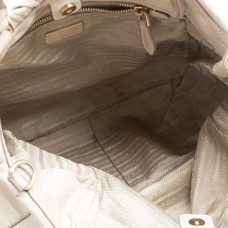 Prada Beige Leather Top Handle Bag For Sale at 1stDibs