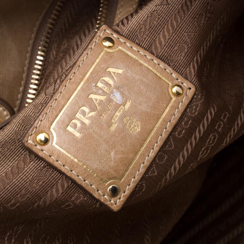Prada Beige Leather Top Handle Bag 2