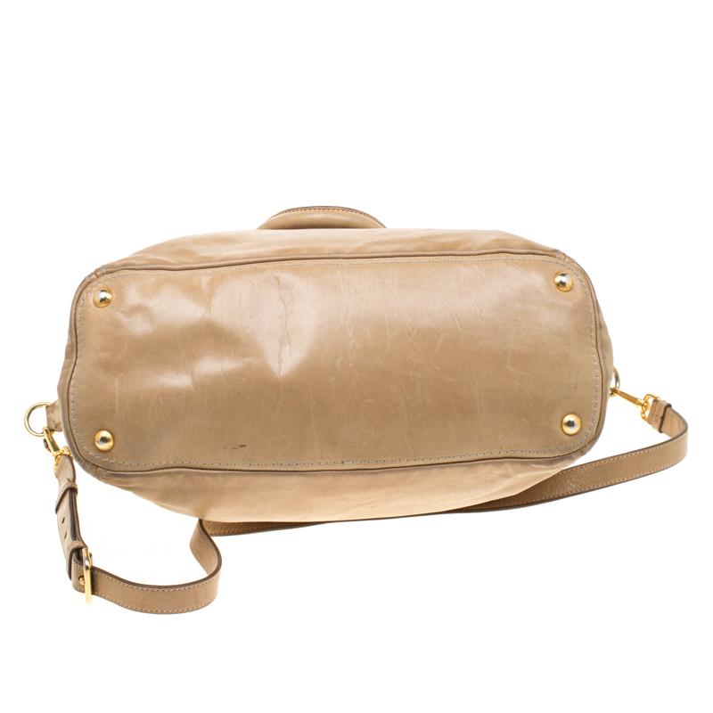 Prada Beige Leather Top Handle Bag 4