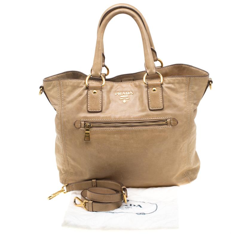 Prada Beige Leather Top Handle Bag 5