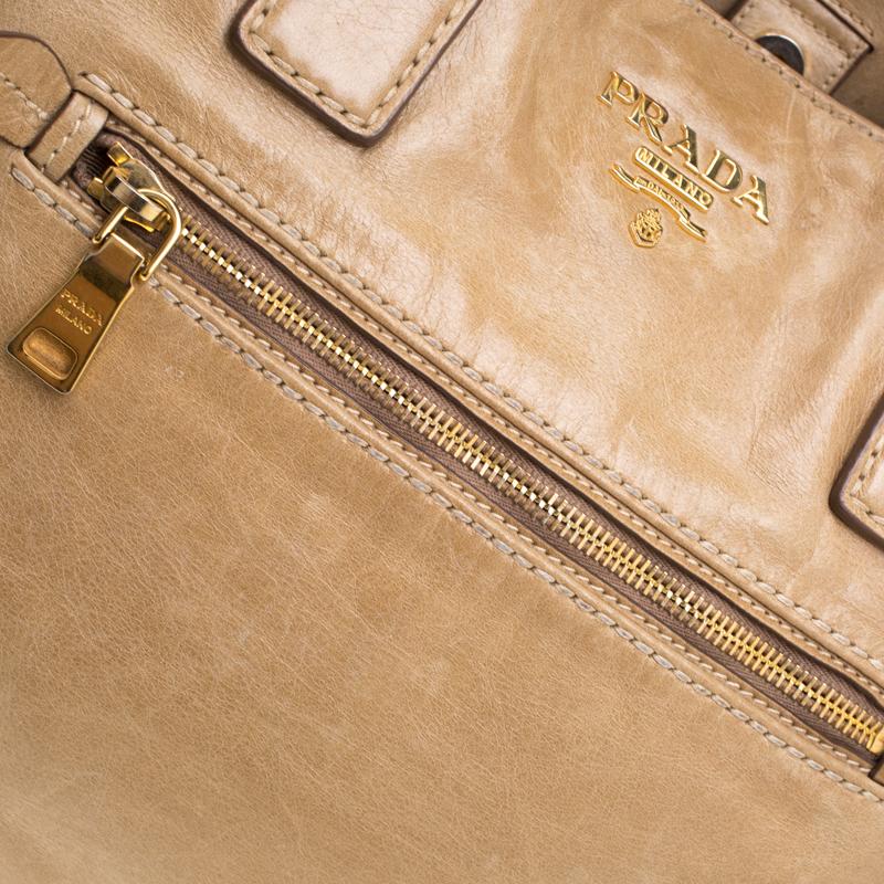 Prada Beige Leather Top Handle Bag 4